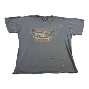 Vintage Hawaiian Classic Shirt Mens Large Gray Surf Woody Car Palm Trees 90s Tee